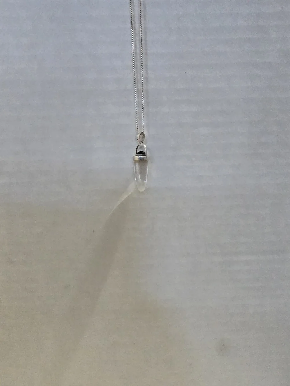 Vtg 1.4 Inch Black Tourmaline Clear Crystal Pendant On 18 Inch Silver Box Chain